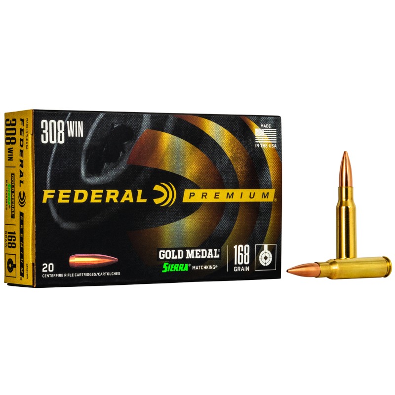 Federal GM308M Premium Gold Medal 308Win 168gr Sierra MatchKing BTHP 20 Per Box10 Case