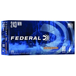 Federal 243AS PowerShok  243Win 80gr Jacketed Soft Point 20 Per Box10 Case