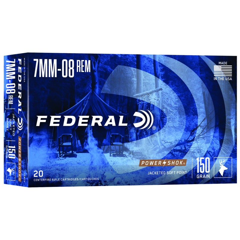 Federal 708CS PowerShok  7mm08Rem 150gr Jacketed Soft Point 20 Per Box10 Case