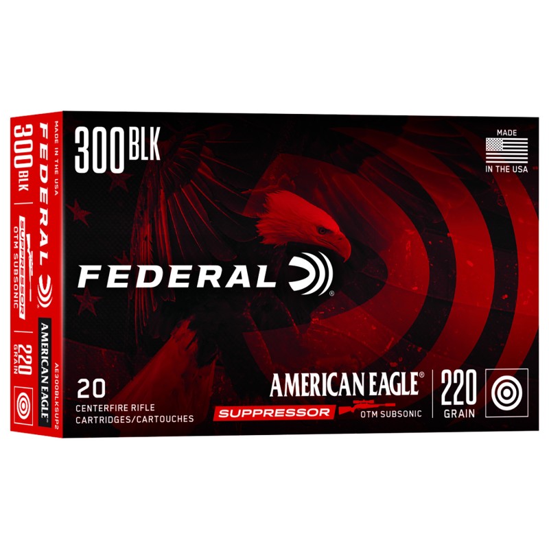 Federal AE300BLKSUP2 American Eagle Suppressor 300Blackout 220gr Open Tip Match 20 Per Box25 Case