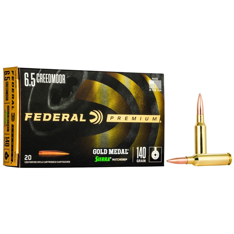 Federal GM65CRD1 Premium Gold Medal 6.5Creedmoor 140gr Sierra MatchKing BTHP 20 Per Box10 Case