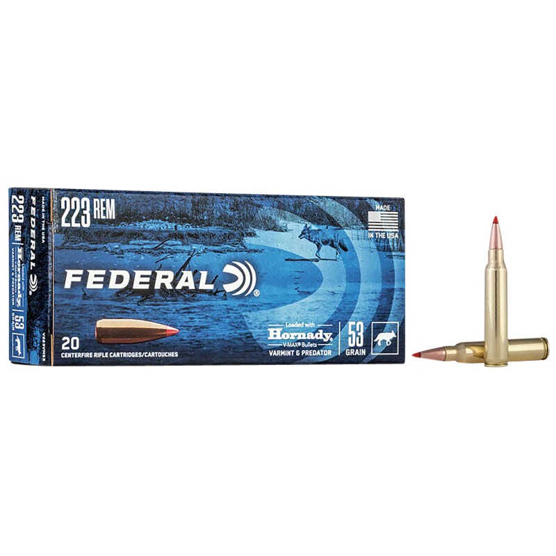 Federal V223VM53 Varmint  Predator  223Rem 53gr Hornady VMax 20 Per Box10 Case