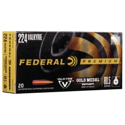 Federal GM224VLKBH2 Premium Gold Medal 224Valkyrie 80.5gr Berger Open Tip Match 20 Per Box10 Case