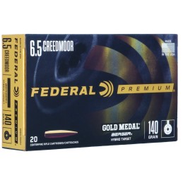 Federal GM65CRDBH2 Premium Gold Medal 6.5Creedmoor 140gr Berger Hybrid Target 20 Per Box10 Case