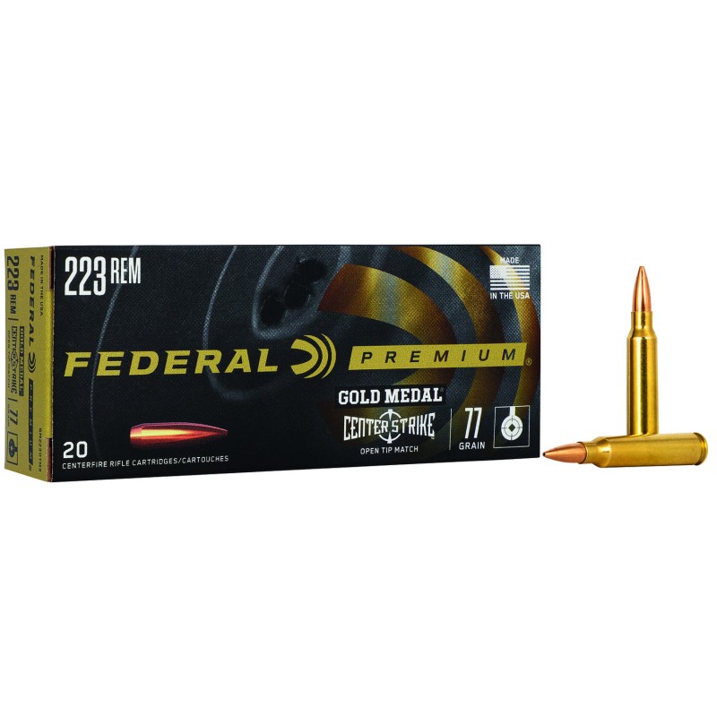 Federal GM223OTM3 Premium Gold Medal 223Rem 77gr Open Tip Match 20 Per Box10 Case