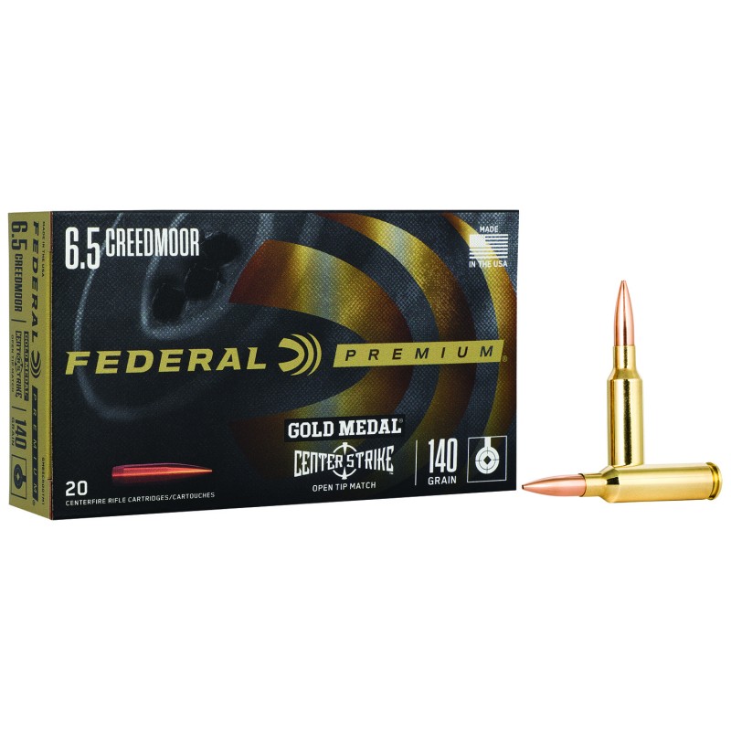 Federal GM65CRDOTM1 Gold Medal Centerfire Pistol 6.5Creedmoor 140gr Open Tip Match 20 Per Box10 Case