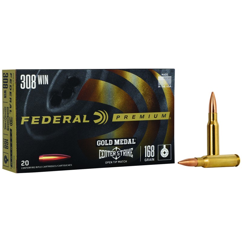 Federal GM308OTM1 Premium Gold Medal 308Win 168gr Open Tip Match 20 Per Box10 Case