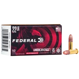 Federal AE22SUP1 American Eagle Suppressor 22LR 45gr Copper Plated Round Nose 50 Per Box100 Case