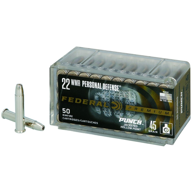 Federal PD22WMR1 Premium Personal Defense Punch 22WMR 45gr Jacketed Hollow Point 50 Per Box60 Case