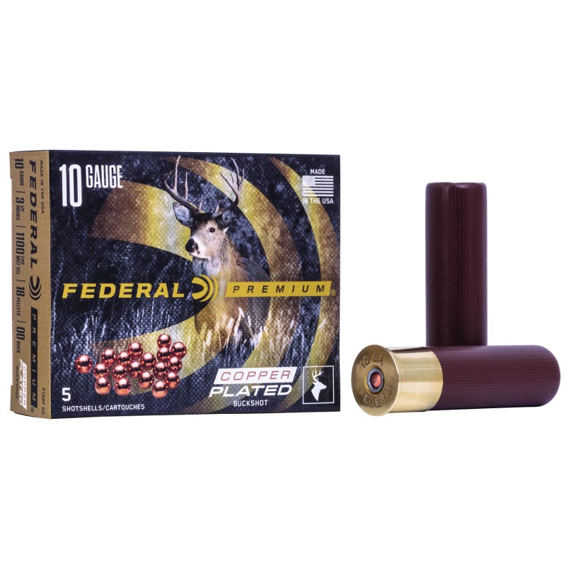 Federal P108F00 Premium Buckshot 10Gauge 3.50 18Pellets 2 14oz 00BuckShot 5 Per Box50 Case