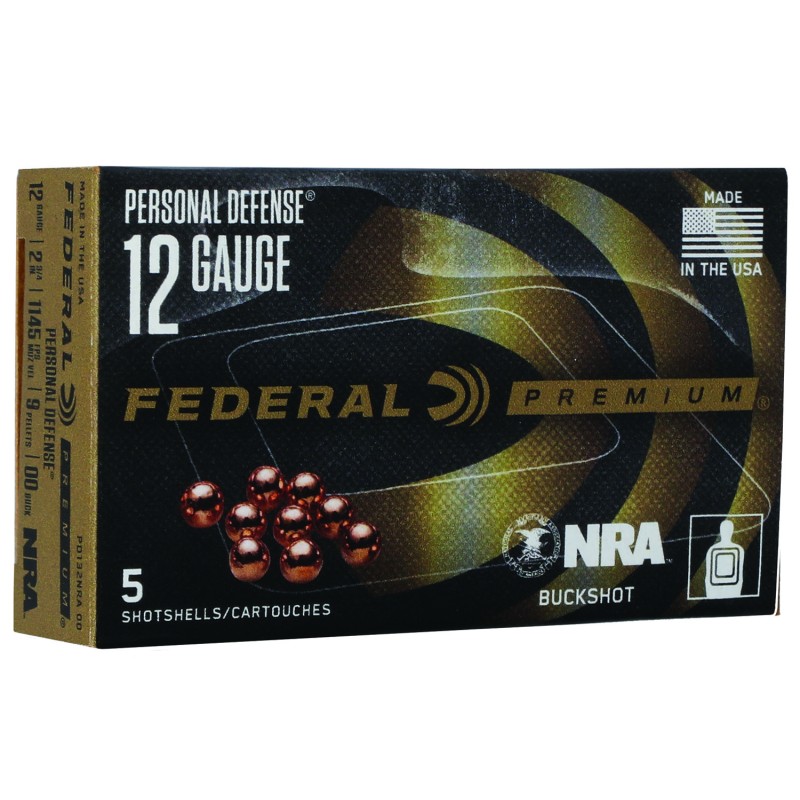 Federal PD132NRA00 Premium Personal Defense 12Gauge 2.75 00BuckShot 5 Per Box50 Case