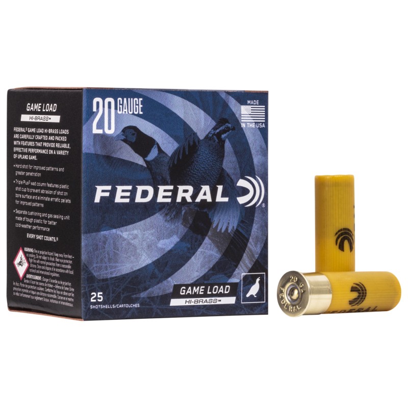 Federal H2044 GameShok High Brass 20Gauge 2.75 1oz 4Shot 25 Per Box10 Case