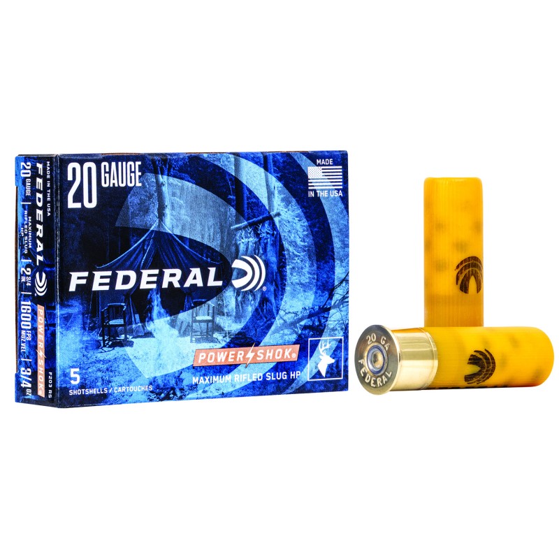 Federal F203RS PowerShok  20Gauge 2.75 34oz Rifled SlugShot 5 Per Box50 Case