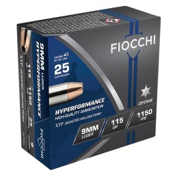 Fiocchi 9XTP25 Hyperformance  9mmLuger 115gr Hornady XTP Hollow Point 25 Per Box20 Case