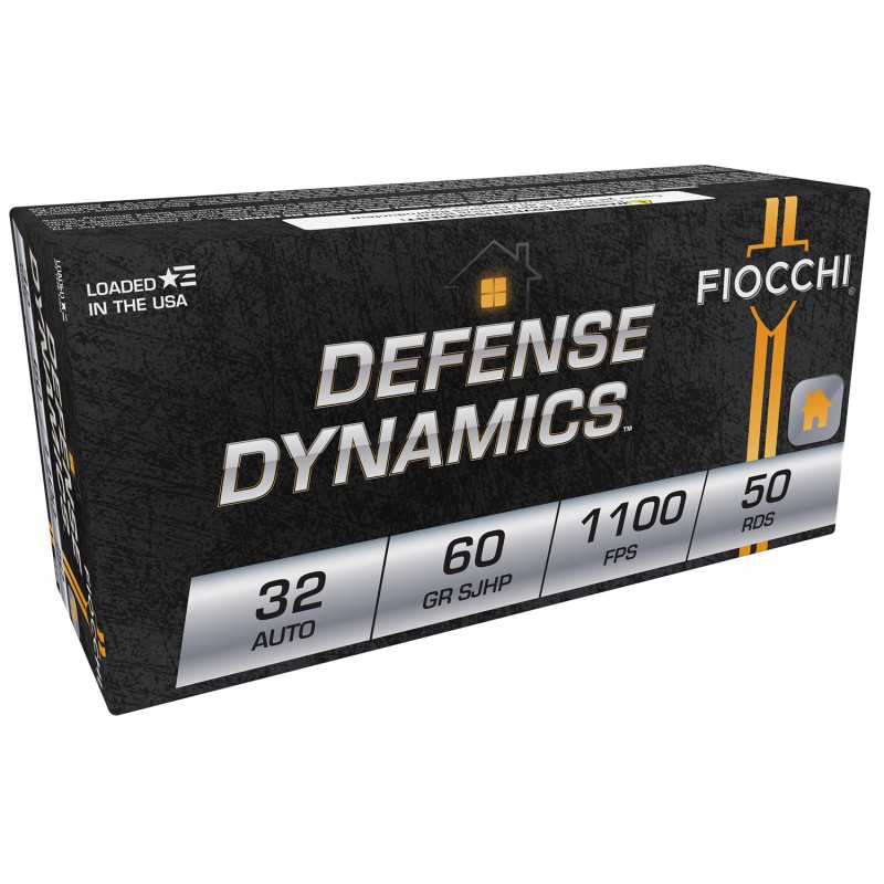 Fiocchi 32APHP Defense Dynamics  32ACP 60gr Jacketed Hollow Point 50 Per Box20 Case