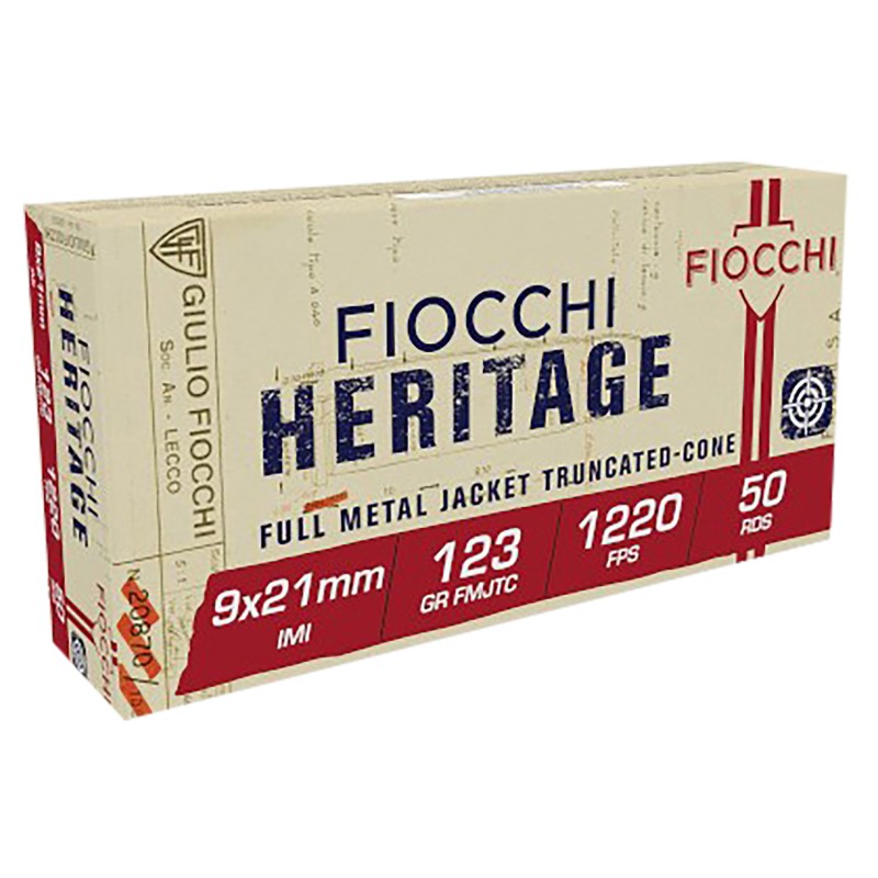 Fiocchi 9X21 Heritage  9x21mmIMI 123gr Full Metal Jacket Truncated Cone 50 Per Box20 Case