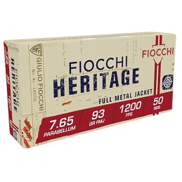 Fiocchi 765A Heritage  7.65x21mmParabellum 93gr Semi Jacketed Soft Point 50 Per Box20 Case