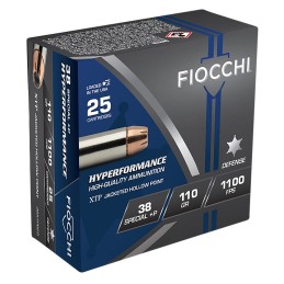 Fiocchi 38XTPB25 Hyperformance  38SpecialP 110gr Hornady XTP Hollow Point 25 Per Box20 Case