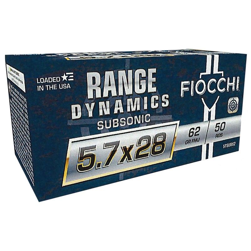 Fiocchi 57SUB62 Range Dynamics Subsonic 5.7x28mm 62gr Full Metal Jacket 50 Per Box10 Case