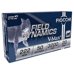 Fiocchi 222HVA Field Dynamics  222Rem 50gr Hornady V Max 20 Per Box10 Case