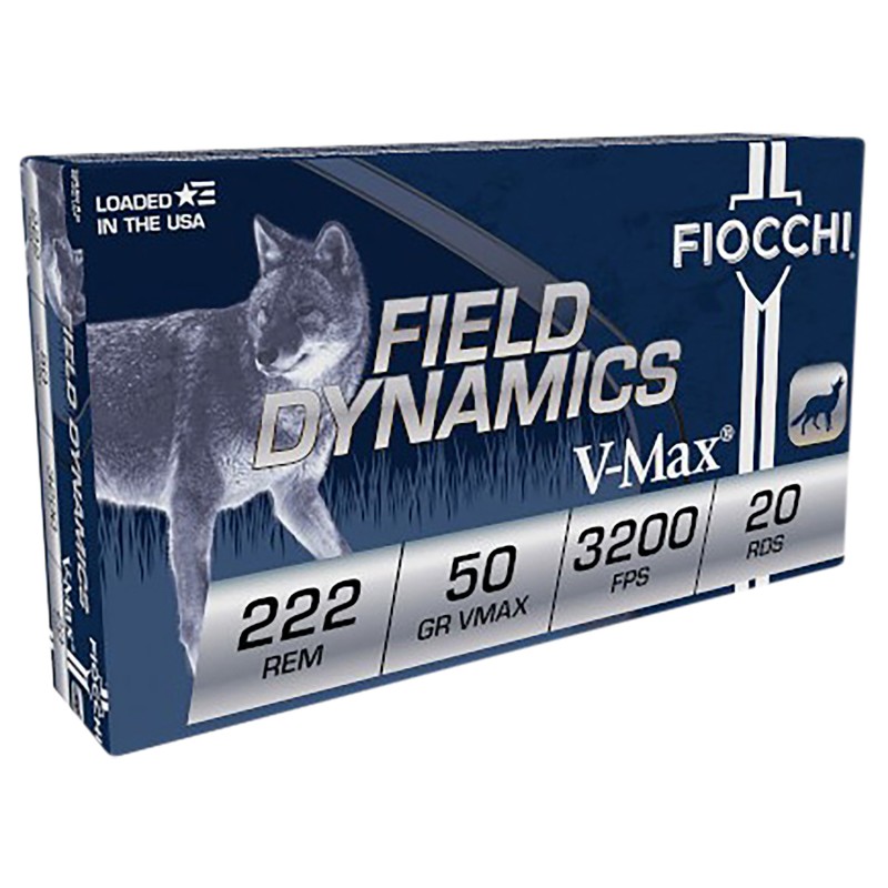 Fiocchi 222HVA Field Dynamics  222Rem 50gr Hornady V Max 20 Per Box10 Case