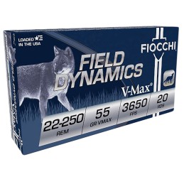 Fiocchi 22250HVD Field Dynamics  22250Rem 55gr Hornady V Max 20 Per Box10 Case