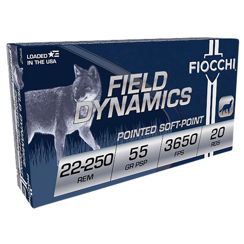 Fiocchi 22250B Field Dynamics  22250Rem 55gr Pointed Soft Point 20 Per Box10 Case