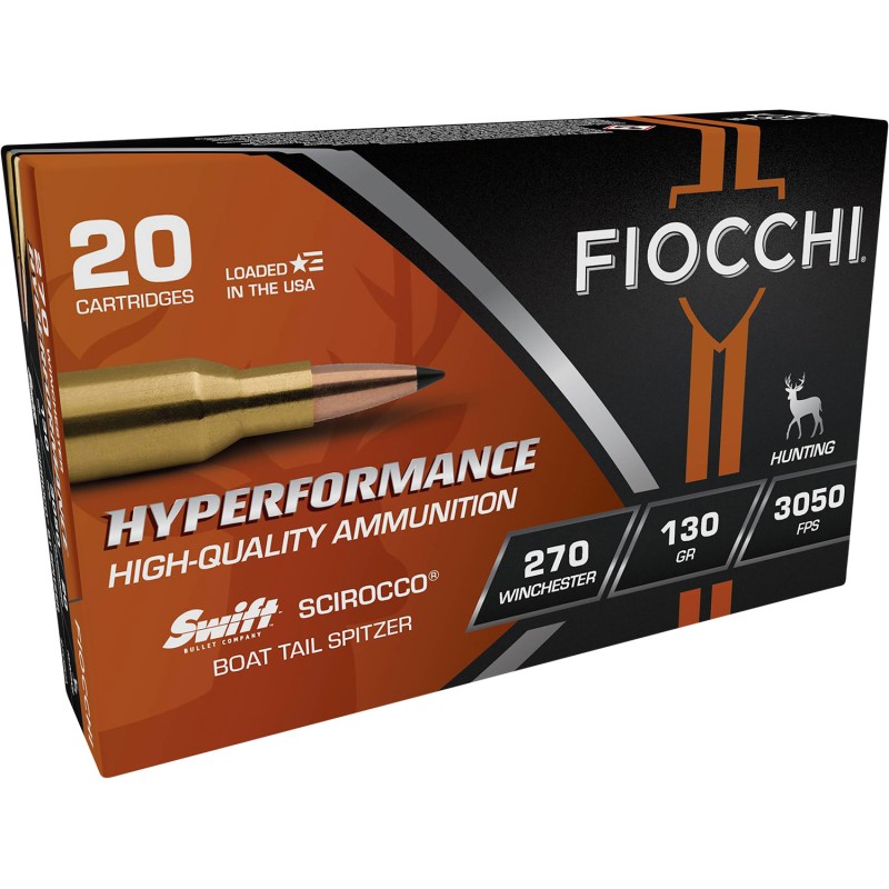 Fiocchi 270SCA Hyperformance  270Win 130gr Swift Scirocco II Bonded 20 Per Box10 Case