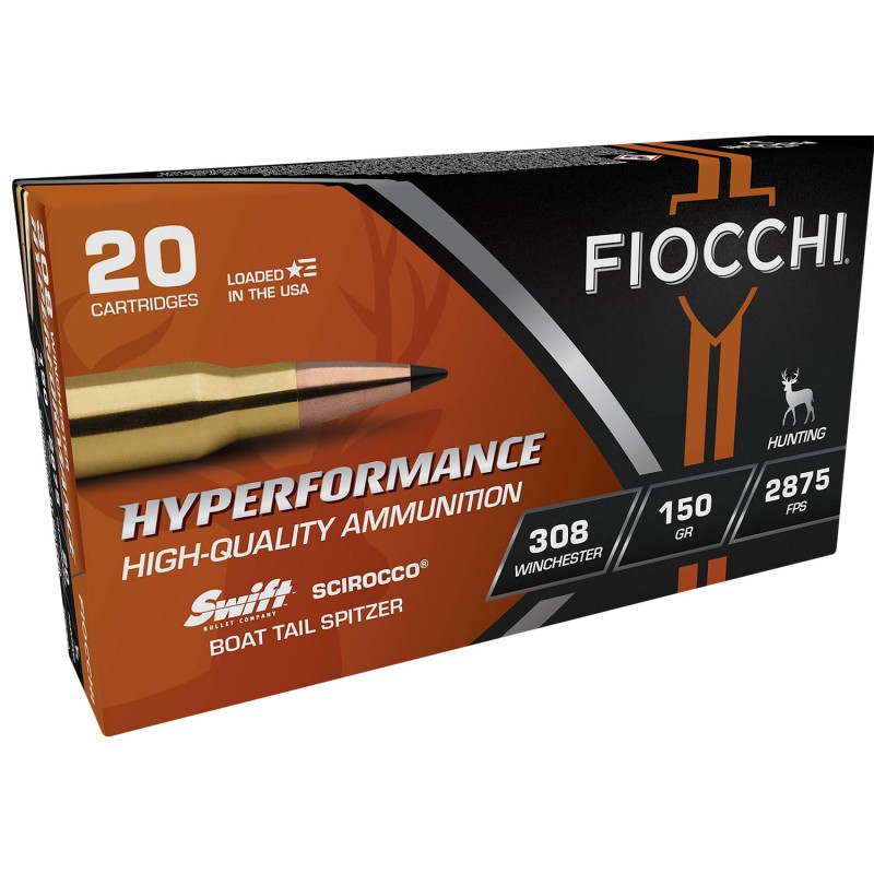 Fiocchi 308SCA Hyperformance  308Win 150gr Swift Scirocco II Bonded 20 Per Box10 Case