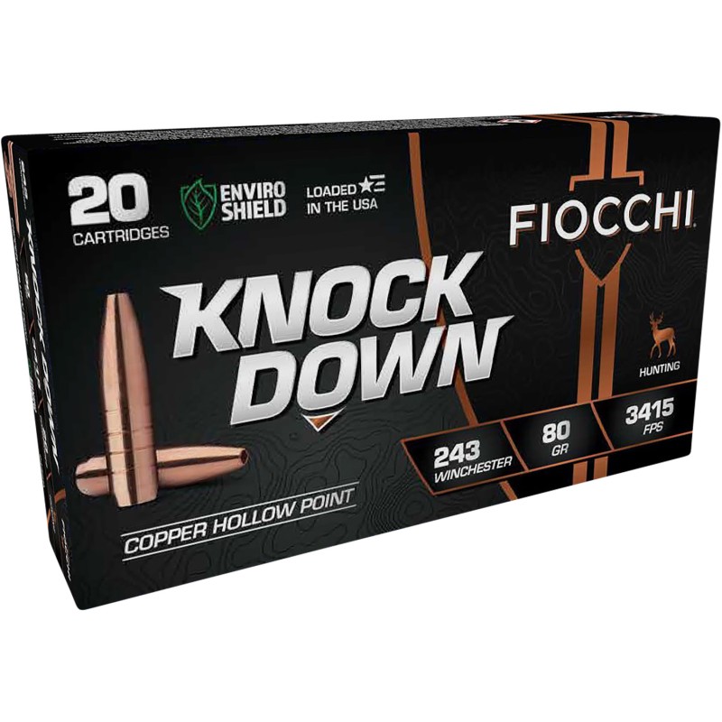 Fiocchi 243CHA Knock Down Enviro Shield 243Win 80gr Hollow Point 20 Per Box10 Case