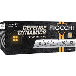 Fiocchi 12LE9P Defense Dynamics Low Recoil 12Gauge 2.75 1Buck Shot 10 Per Box25 Case