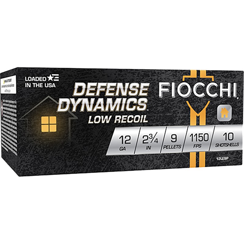 Fiocchi 12LE9P Defense Dynamics Low Recoil 12Gauge 2.75 1Buck Shot 10 Per Box25 Case