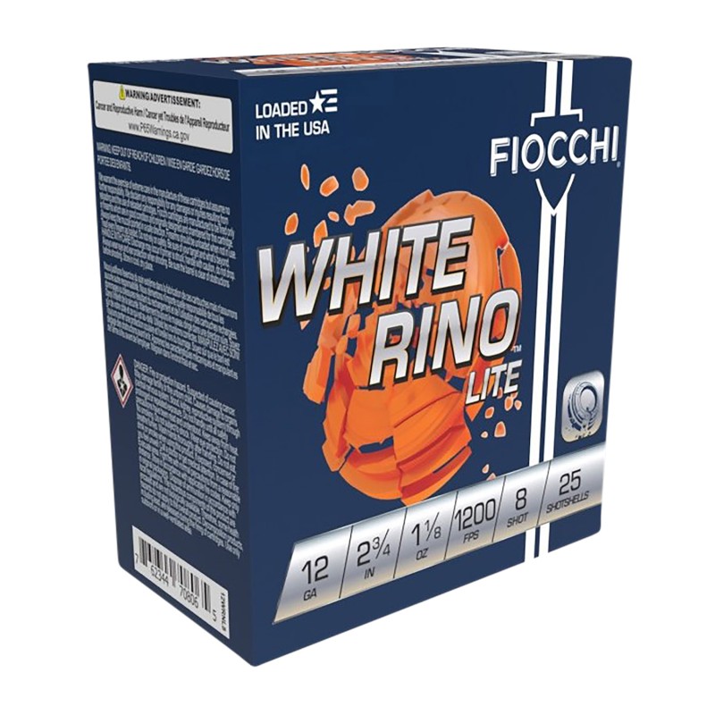 Fiocchi 12WRNL8 Exacta Target White Rino Lite 12Gauge 2.75 1 18oz 8Shot 25 Per Box10 Case