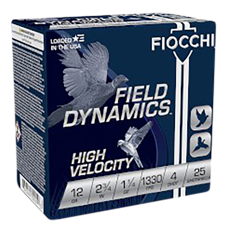 Fiocchi 12HV4 Field Dynamics High Velocity 12Gauge 2.75 1 14oz 4Shot 25 Per Box10 Case