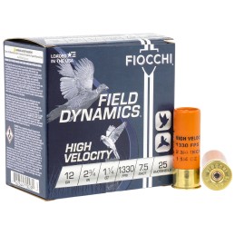 Fiocchi 12HV75 Field Dynamics High Velocity 12Gauge 2.75 1 14oz 7.5Shot 25 Per Box10 Case