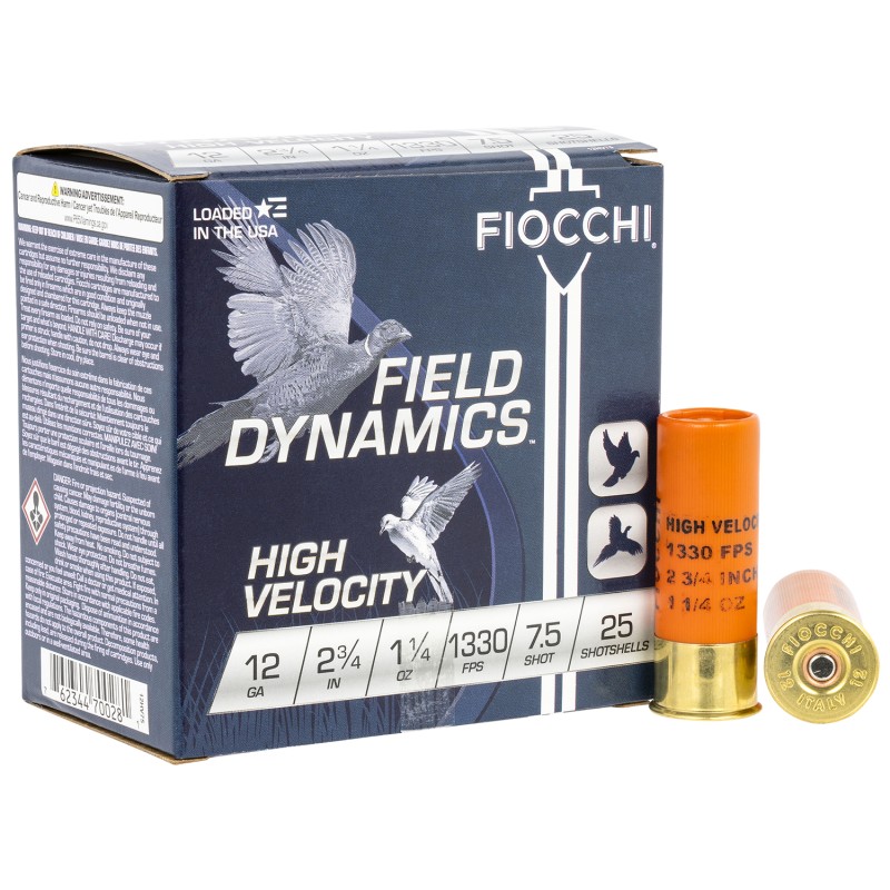 Fiocchi 12HV75 Field Dynamics High Velocity 12Gauge 2.75 1 14oz 7.5Shot 25 Per Box10 Case