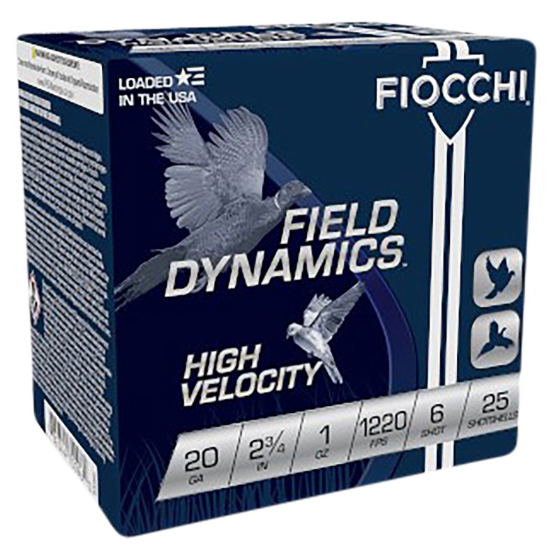 Fiocchi 20HV6 Field Dynamics High Velocity 20Gauge 2.75 1oz 6Shot 25 Per Box10 Case