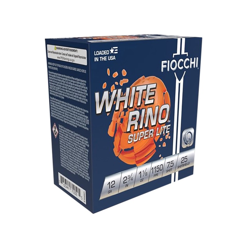 Fiocchi 12WRSL75 Exacta Target White Rino Super Light 12Gauge 2.75 1 18oz 7.5Shot 25 Per Box10 Case