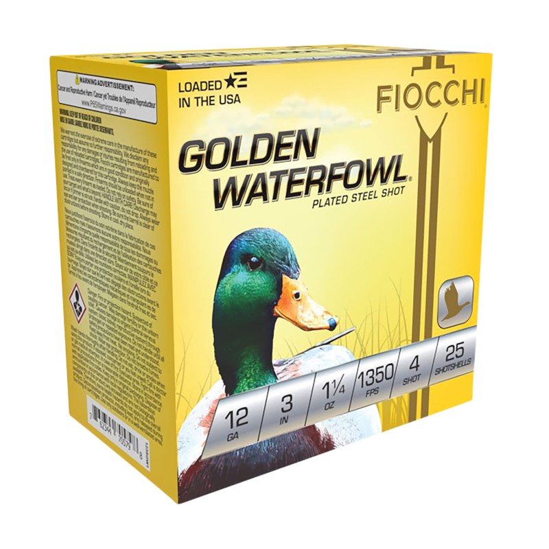 Fiocchi 123SGW4 Golden Waterfowl  12Gauge 3 1 14oz 4Shot 25 Per Box10 Case