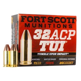 Fort Scott Munitions 32ACP71SCV Tumble Upon Impact TUI  32ACP 71gr Solid Copper Spun 20 Per Box25 Case