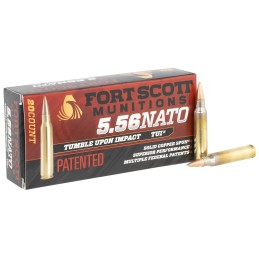 Fort Scott Munitions 556055SCV Tumble Upon Impact TUI  5.56x45mmNATO 55gr Solid Copper Spun 20 Per Box25 Case