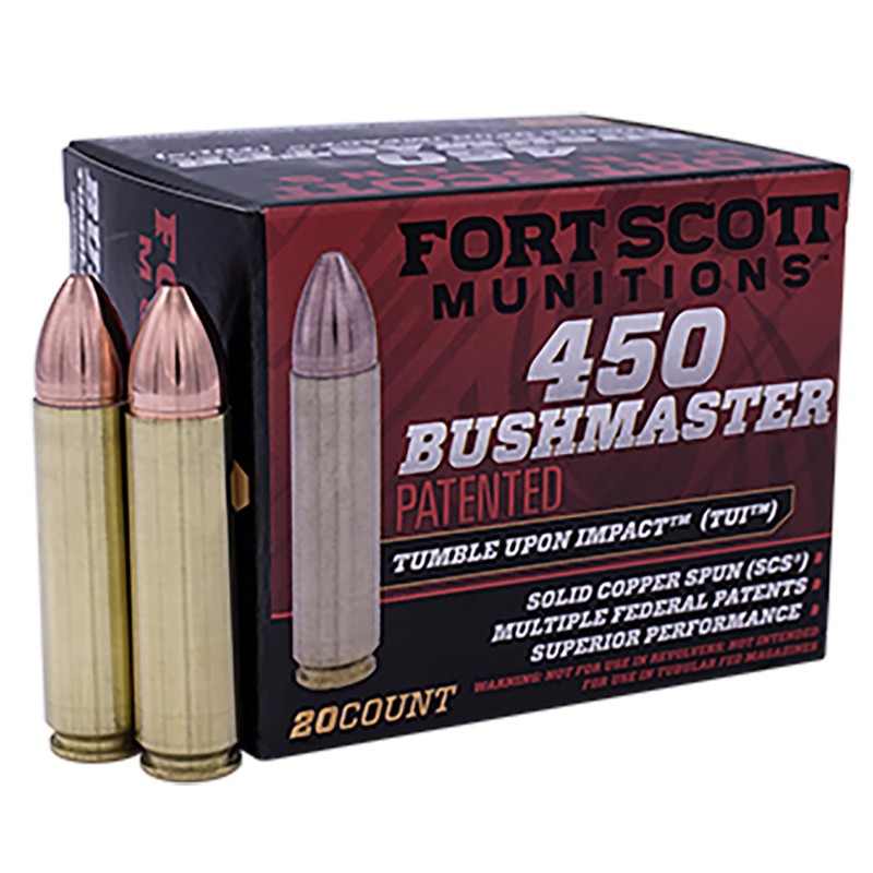 Fort Scott Munitions 450BM250SCV Tumble Upon Impact TUI Rifle 450Bushmaster 250gr Solid Copper Spun 20 Per Box10 Case