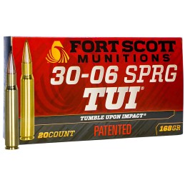 Fort Scott Munitions 3006168SCV Tumble Upon Impact TUI Rifle 3006Springfield 168gr Solid Copper Spun 20 Per Box10 Case