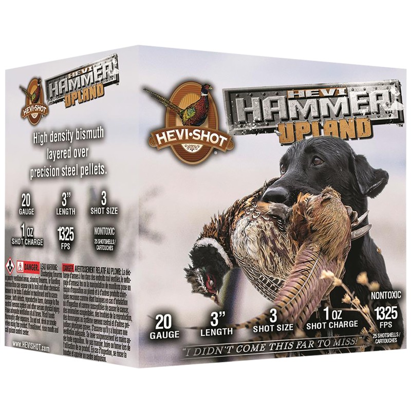 HEVIShot HS29213 HEVIHammer Upland 20Gauge 3 1oz SteelBismuth 3Shot 25 Per Box10 Case