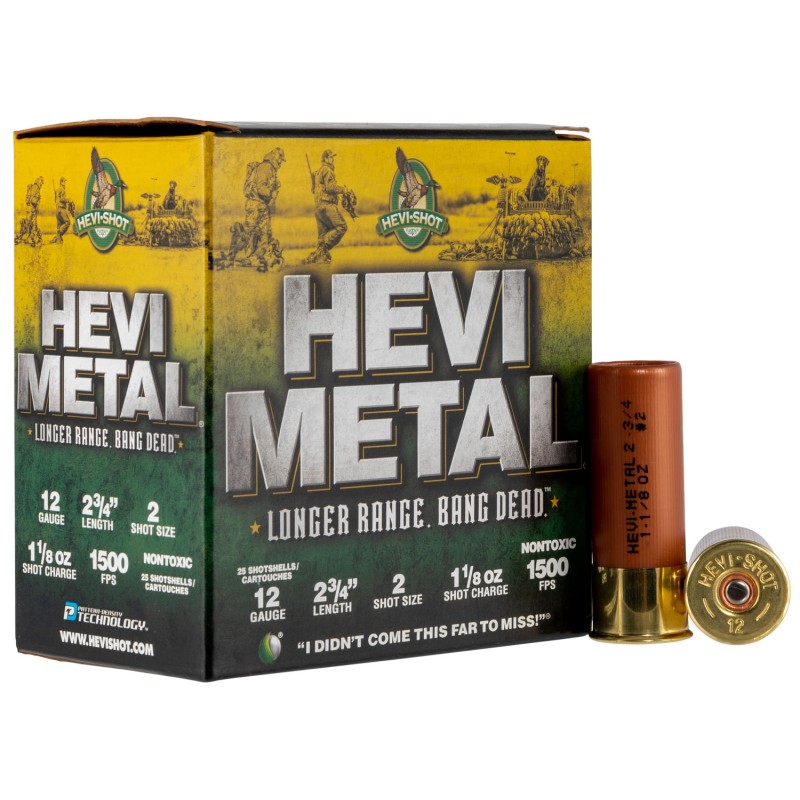 HEVIMetal HS38702 HEVIMetal Longer Range 12Gauge 2.75 1 18oz 2Shot 25 Per Box10 Case