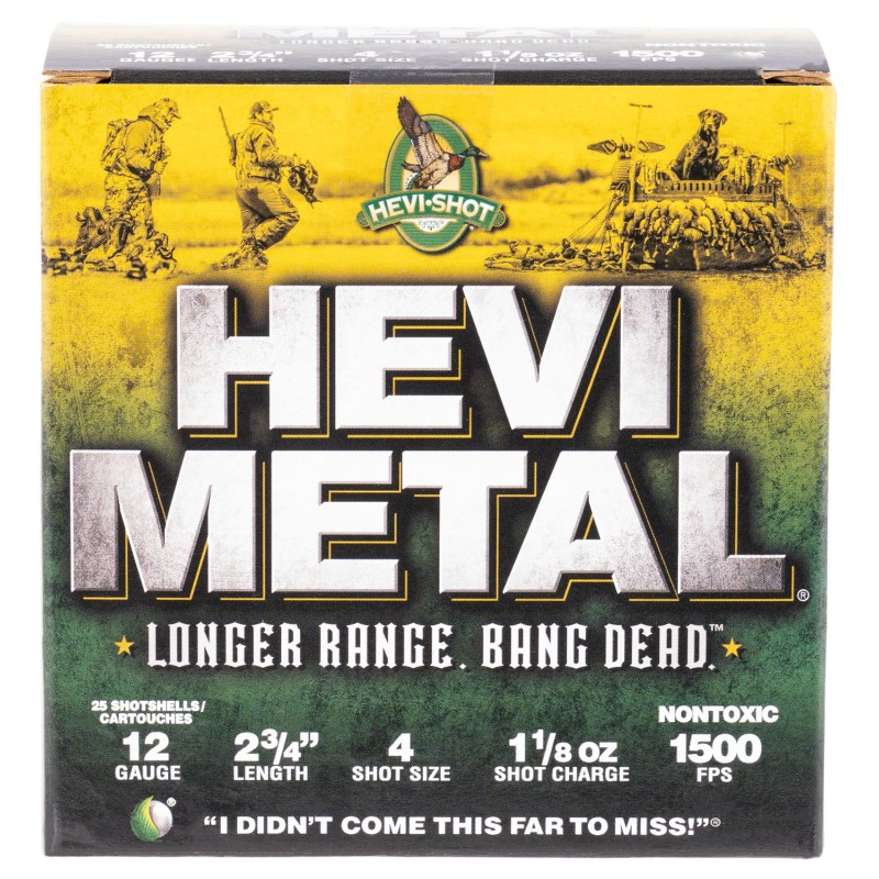 HEVIMetal HS38704 HEVIMetal Longer Range 12Gauge 2.75 1 18oz 4Shot 25 Per Box10 Case