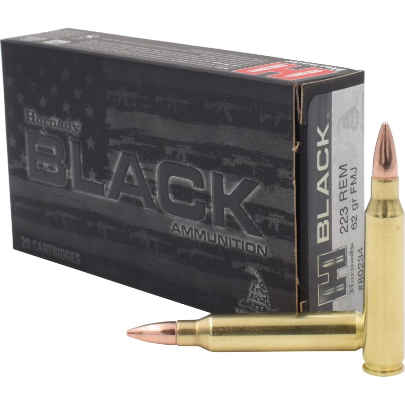 Hornady 80234 Black  223Rem 62gr Full Metal Jacket 20 Per Box10 Case