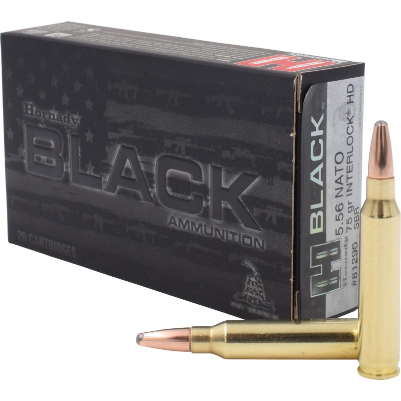 Hornady 81296 Black  5.56x45mmNATO 75gr InterLock Heavy Duty 20 Per Box10 Case