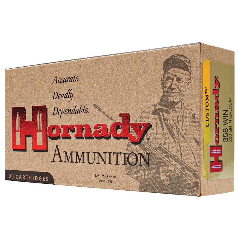 Hornady 91318 Custom  358Win 200gr InterLock Spire Point 20 Per Box10 Case