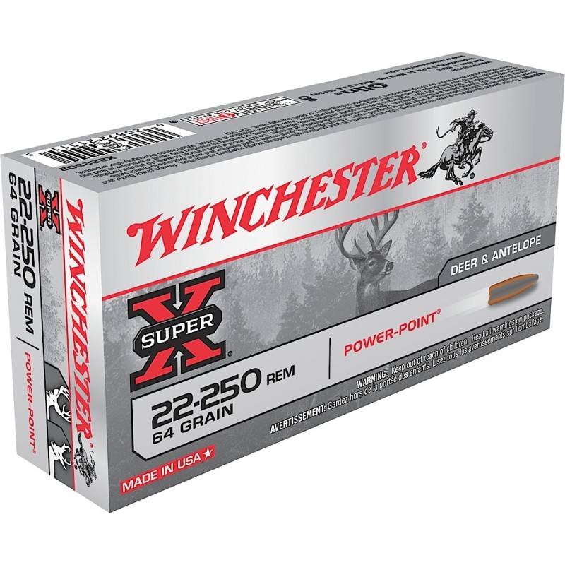 Winchester Ammo X222502 PowerPoint  22250 Rem 64 gr Power Point 20 Per Box 10 Case